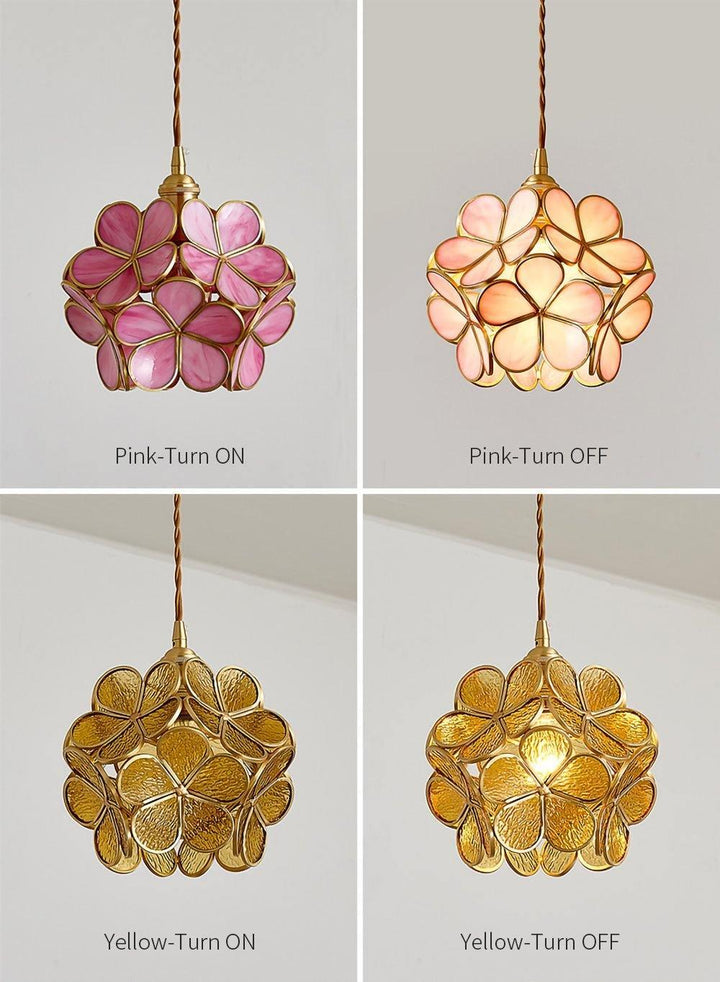 Pendant Light Brass Glass 7.9 in Petal Shape Indoor Ceiling Lamp Adjustable Hanging Height | Kalsten