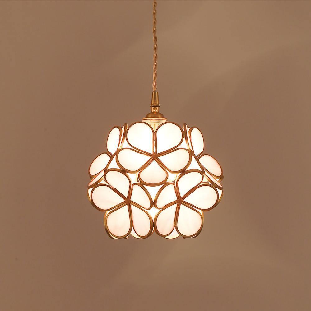 Pendant Light Brass Glass 7.9 in Petal Shape Indoor Ceiling Lamp Adjustable Hanging Height | Kalsten