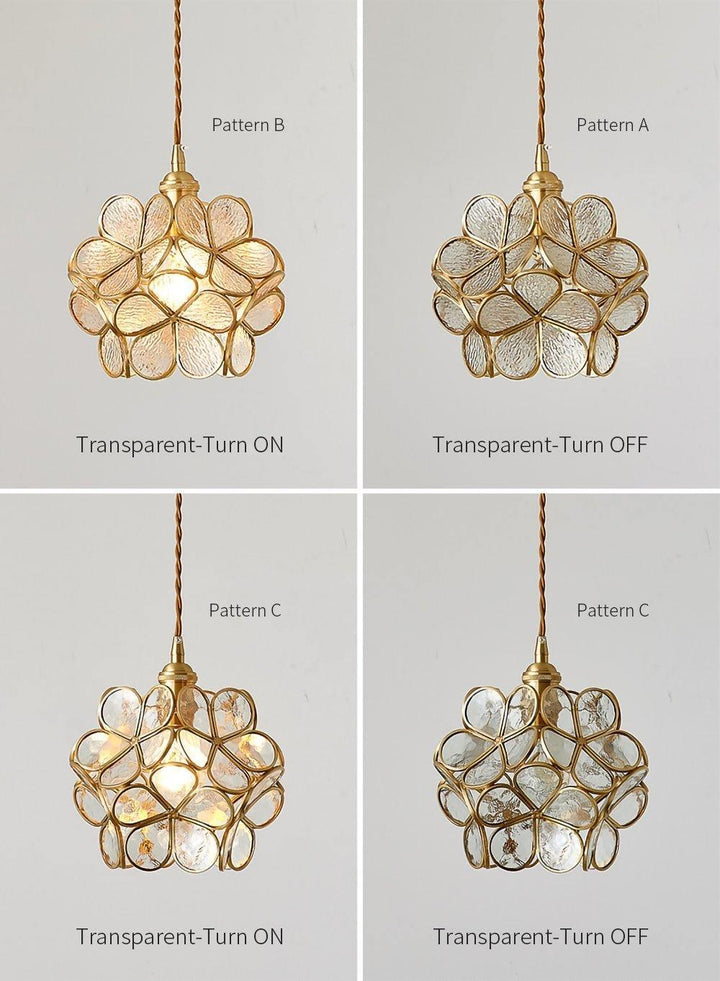 Pendant Light Brass Glass 7.9 in Petal Shape Indoor Ceiling Lamp Adjustable Hanging Height | Kalsten