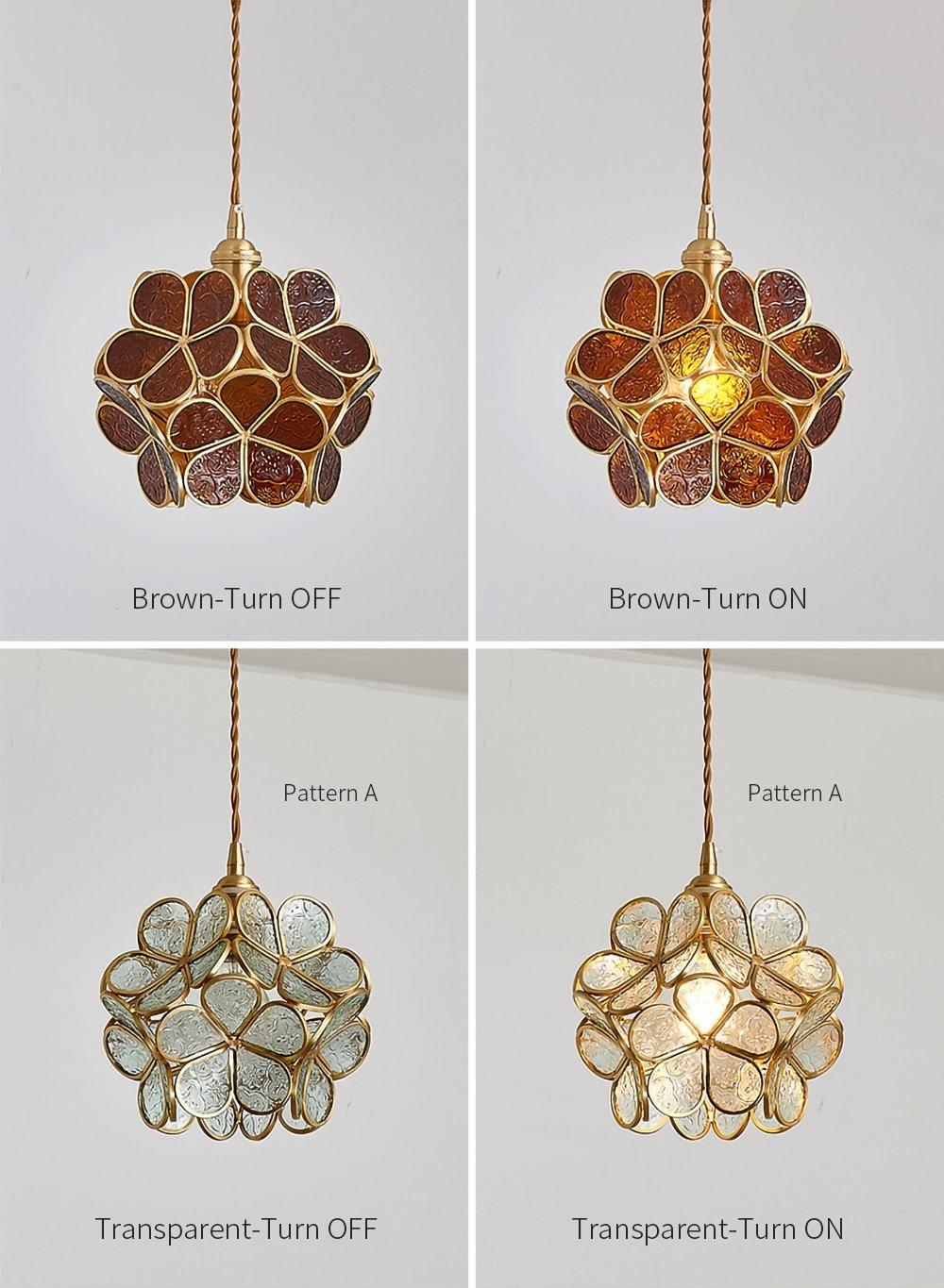 Pendant Light Brass Glass 7.9 in Petal Shape Indoor Ceiling Lamp Adjustable Hanging Height | Kalsten