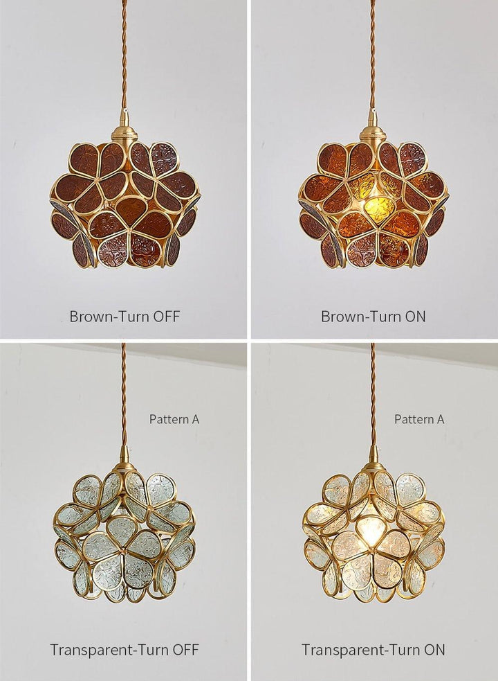 Pendant Light Brass Glass 7.9 in Petal Shape Indoor Ceiling Lamp Adjustable Hanging Height | Kalsten