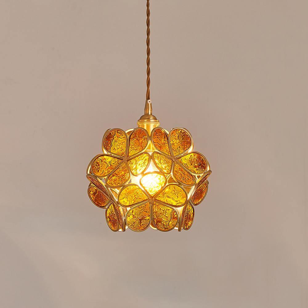 Pendant Light Brass Glass 7.9 in Petal Shape Indoor Ceiling Lamp Adjustable Hanging Height | Kalsten
