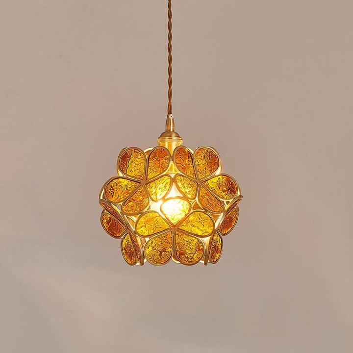 Pendant Light Brass Glass 7.9 in Petal Shape Indoor Ceiling Lamp Adjustable Hanging Height | Kalsten