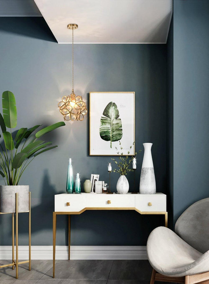 Pendant Light Brass Glass 7.9 in Petal Shape Indoor Ceiling Lamp Adjustable Hanging Height | Kalsten