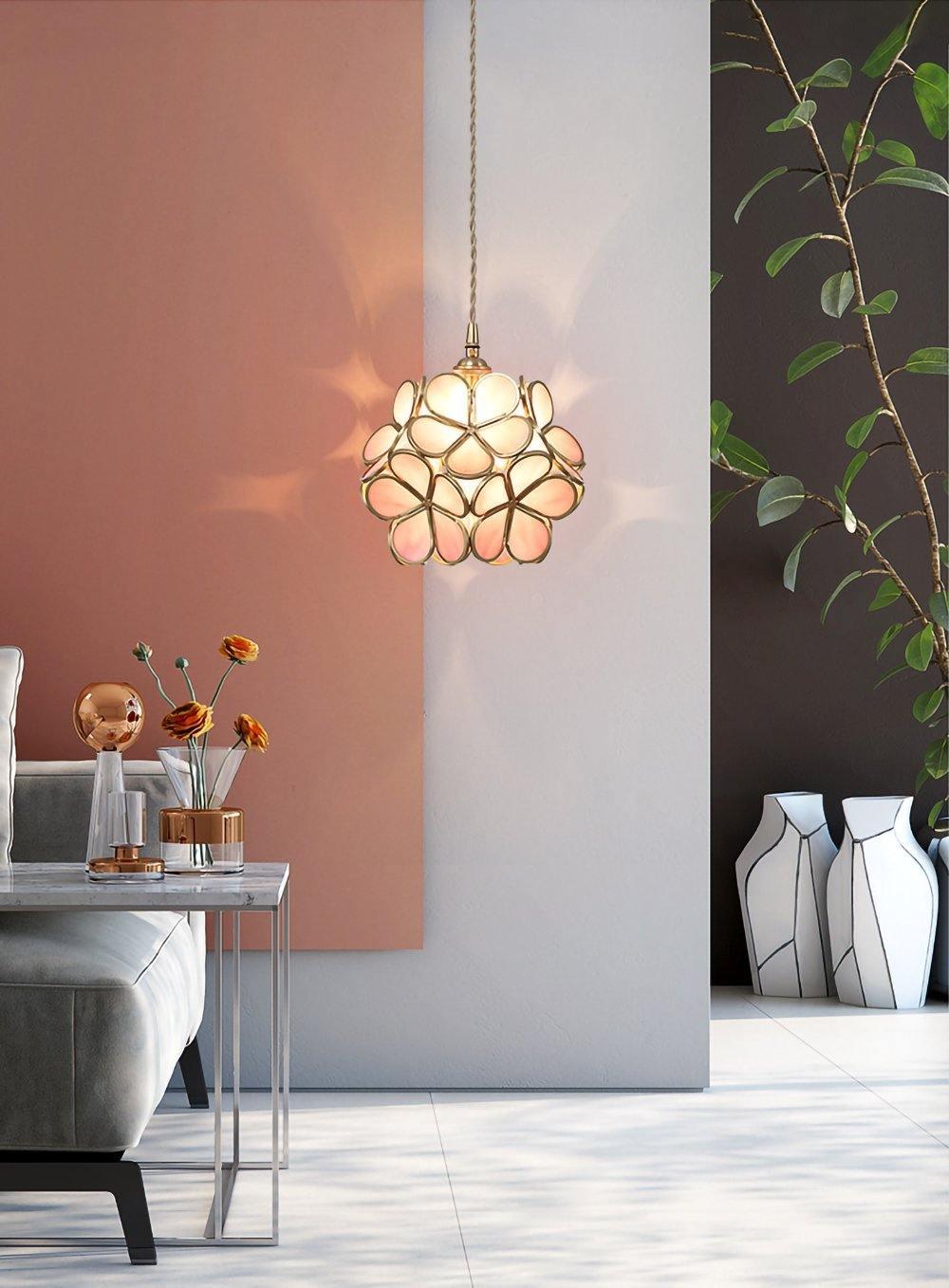 Pendant Light Brass Glass 7.9 in Petal Shape Indoor Ceiling Lamp Adjustable Hanging Height | Kalsten