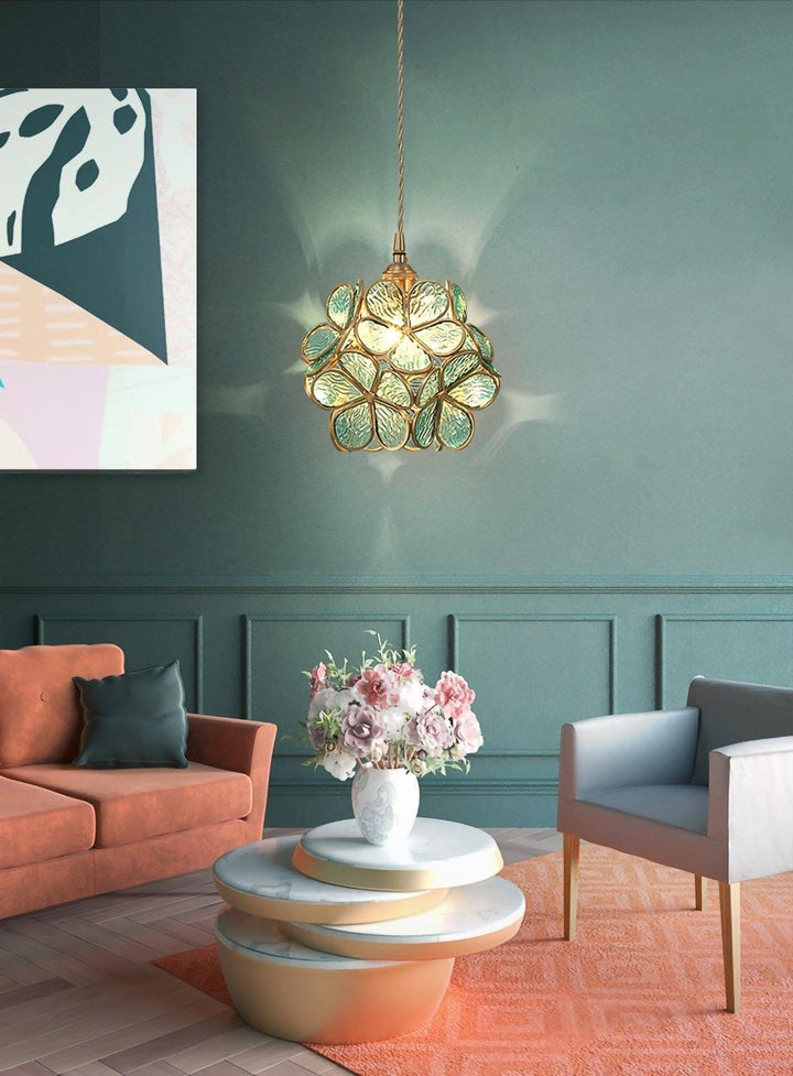 Pendant Light Brass Glass 7.9 in Petal Shape Indoor Ceiling Lamp Adjustable Hanging Height | Kalsten