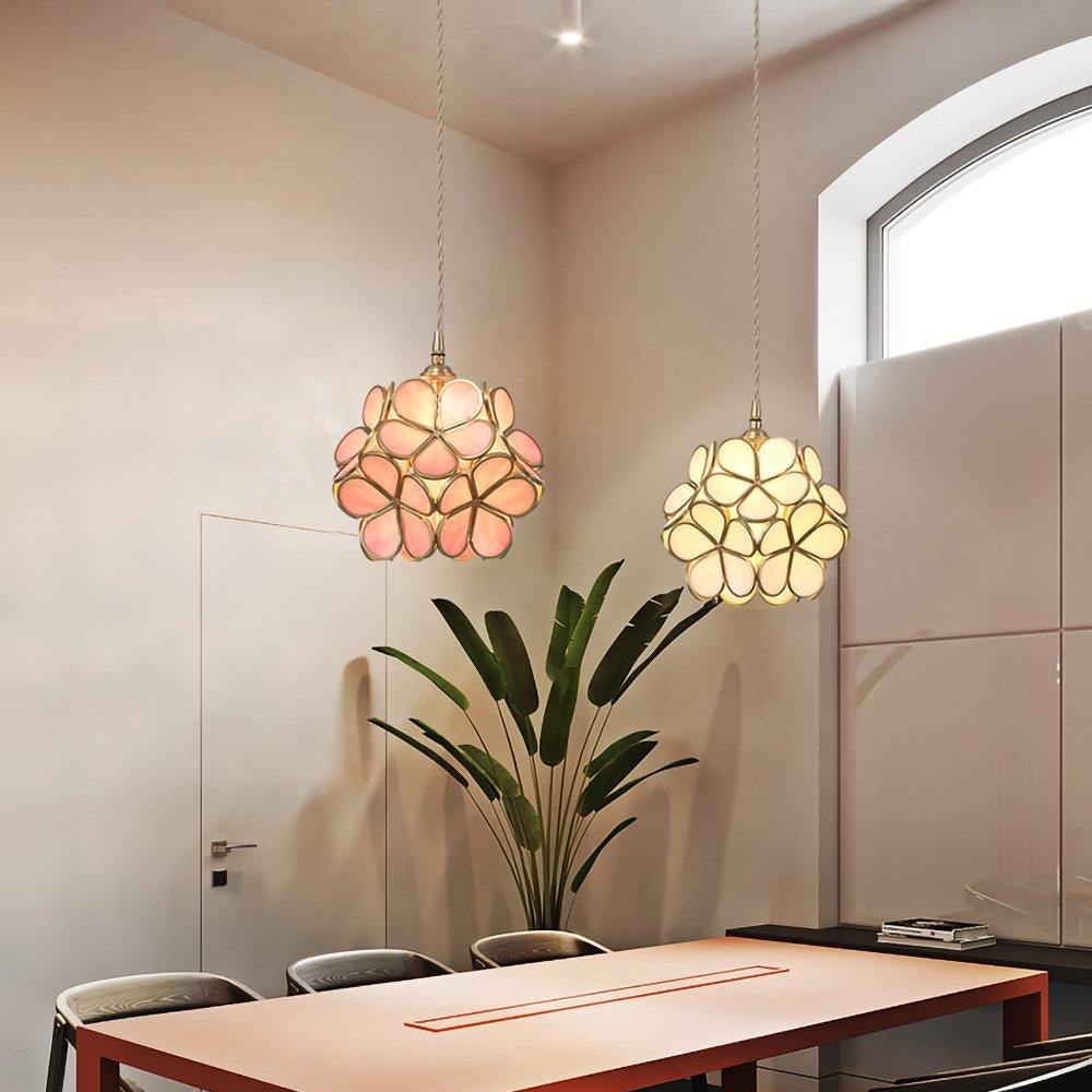 Pendant Light Brass Glass 7.9 in Petal Shape Indoor Ceiling Lamp Adjustable Hanging Height | Kalsten