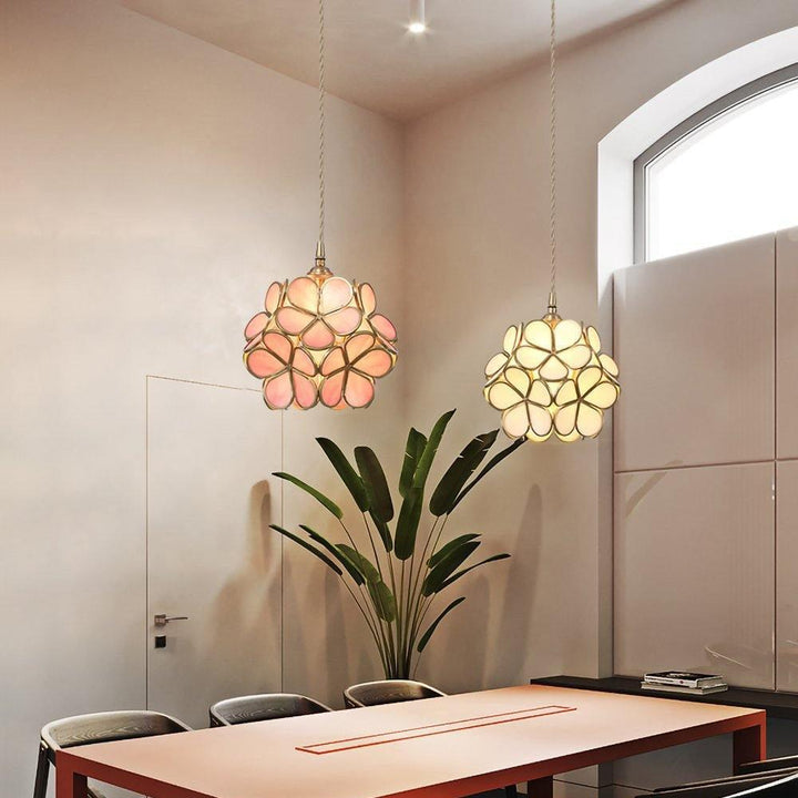 Pendant Light Brass Glass 7.9 in Petal Shape Indoor Ceiling Lamp Adjustable Hanging Height | Kalsten
