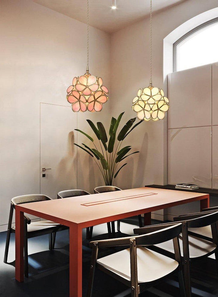 Pendant Light Brass Glass 7.9 in Petal Shape Indoor Ceiling Lamp Adjustable Hanging Height | Kalsten