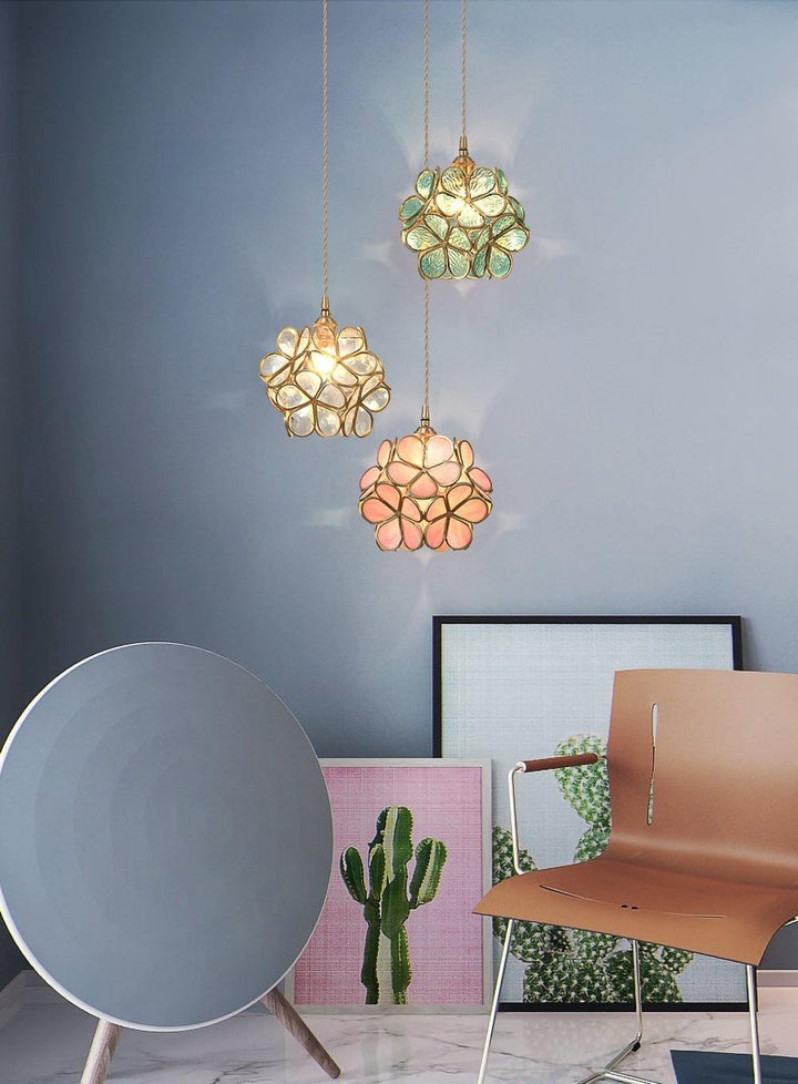 Pendant Light Brass Glass 7.9 in Petal Shape Indoor Ceiling Lamp Adjustable Hanging Height | Kalsten