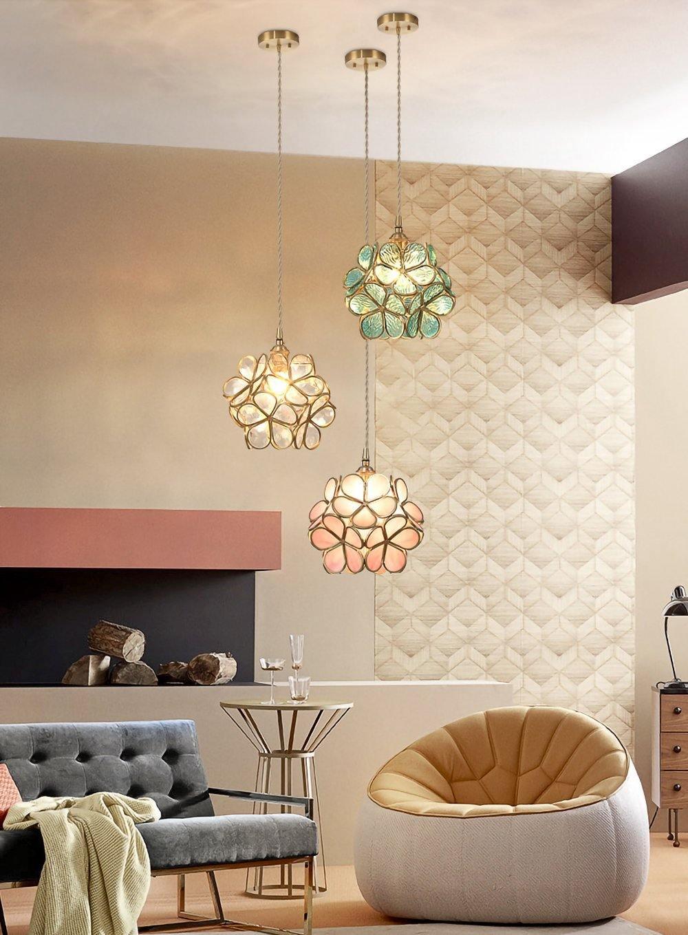 Pendant Light Brass Glass 7.9 in Petal Shape Indoor Ceiling Lamp Adjustable Hanging Height | Kalsten