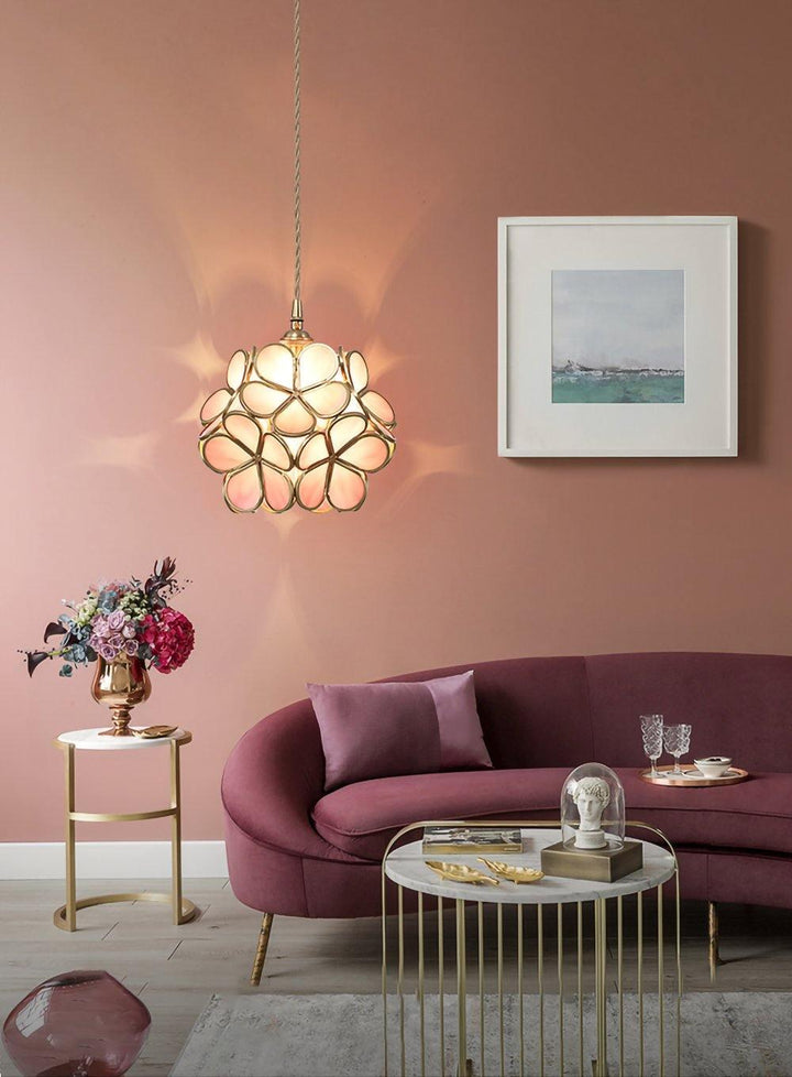 Pendant Light Brass Glass 7.9 in Petal Shape Indoor Ceiling Lamp Adjustable Hanging Height | Kalsten