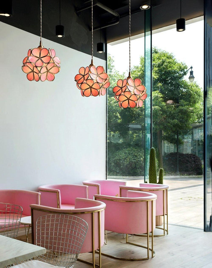 Pendant Light Brass Glass 7.9 in Petal Shape Indoor Ceiling Lamp Adjustable Hanging Height | Kalsten