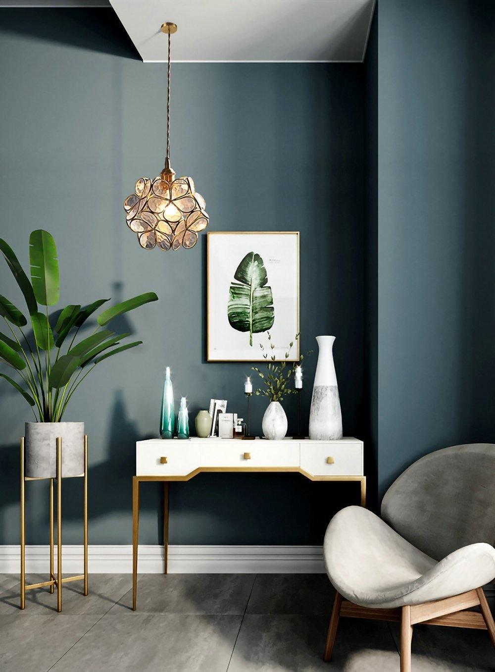 Pendant Light Brass Glass 7.9 in Petal Shape Indoor Ceiling Lamp Adjustable Hanging Height | Kalsten