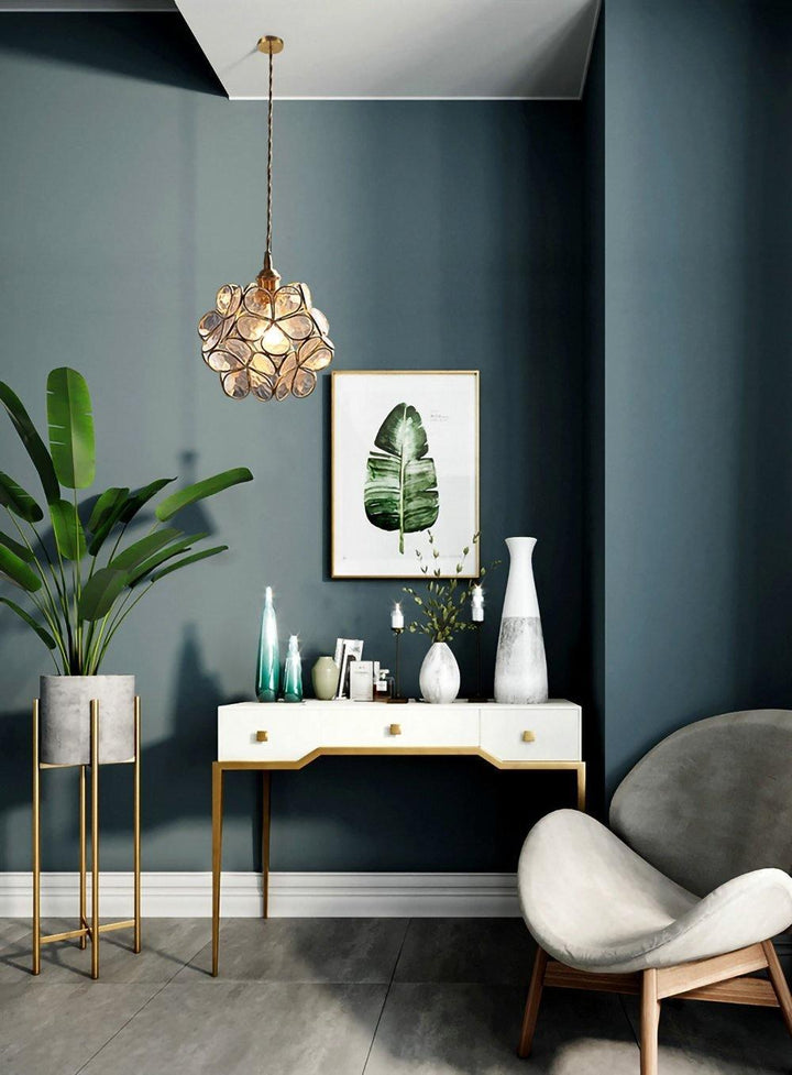 Pendant Light Brass Glass 7.9 in Petal Shape Indoor Ceiling Lamp Adjustable Hanging Height | Kalsten