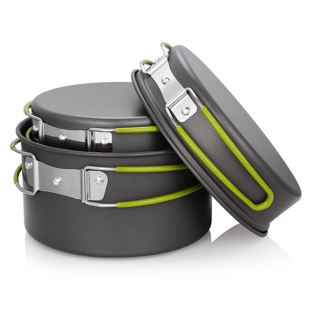 lightweight nonstick nesting camping cookware set with folding heat-resistant silicone handles and compact storage Kalsten