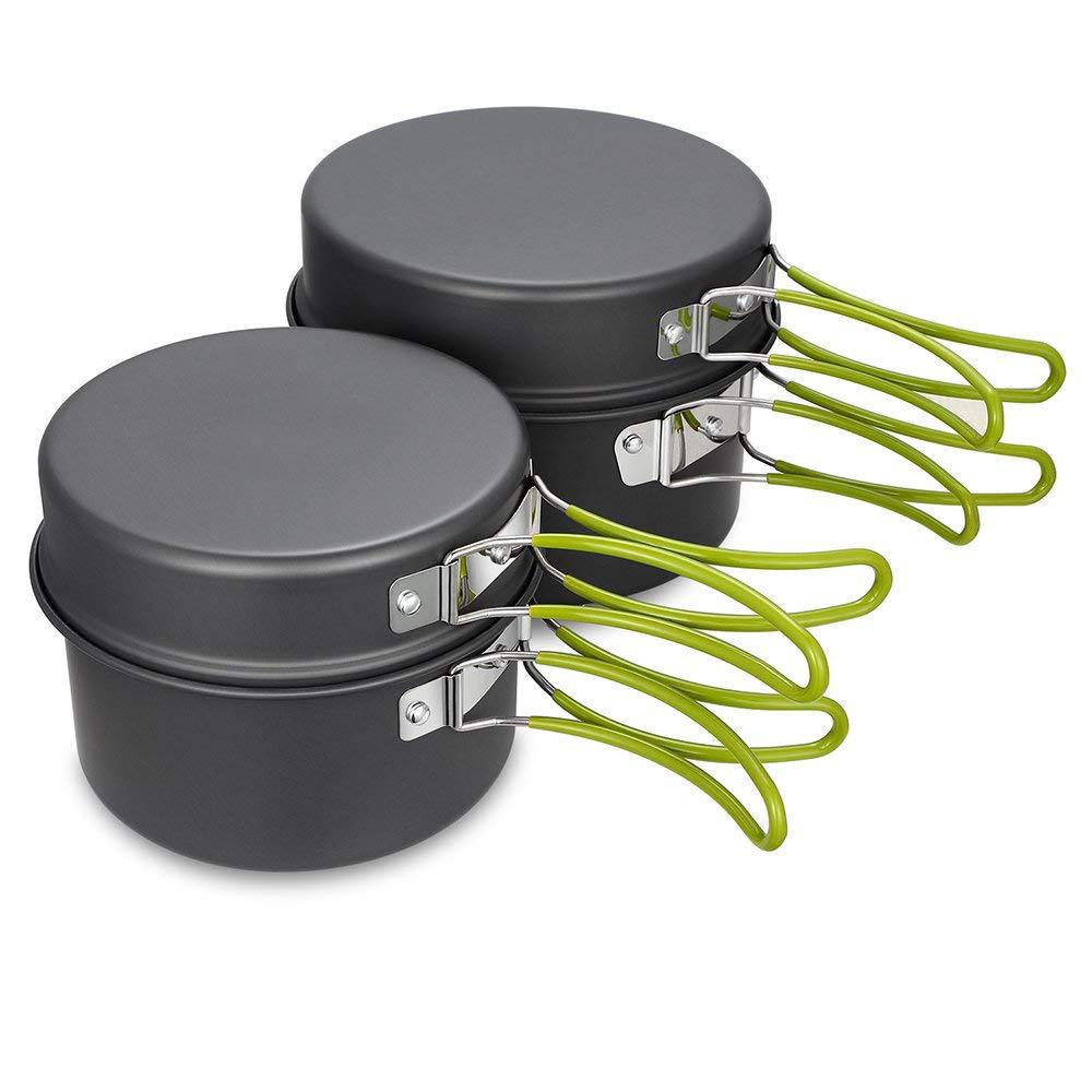 lightweight nonstick nesting camping cookware set with folding heat-resistant silicone handles and compact storage Kalsten