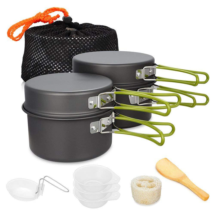 lightweight nonstick nesting camping cookware set with folding heat-resistant silicone handles and compact storage Kalsten