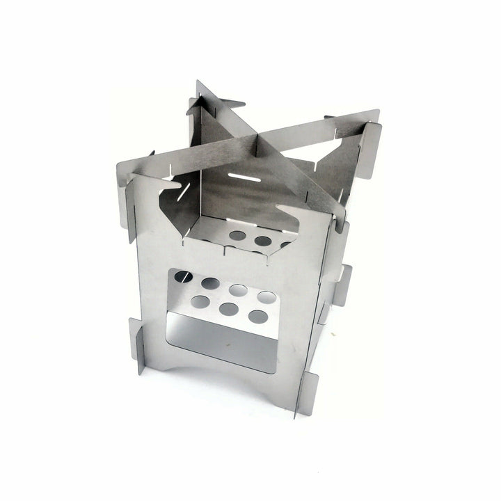compact stainless steel portable wood-burning camping stove with tool-free interlocking assembly Kalsten