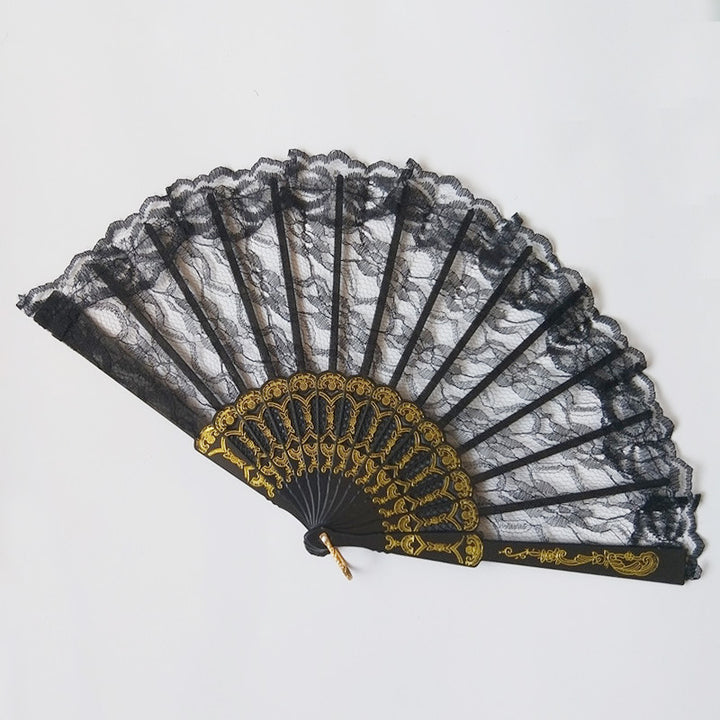 Ladies lace fan with golden decorations Kalsten