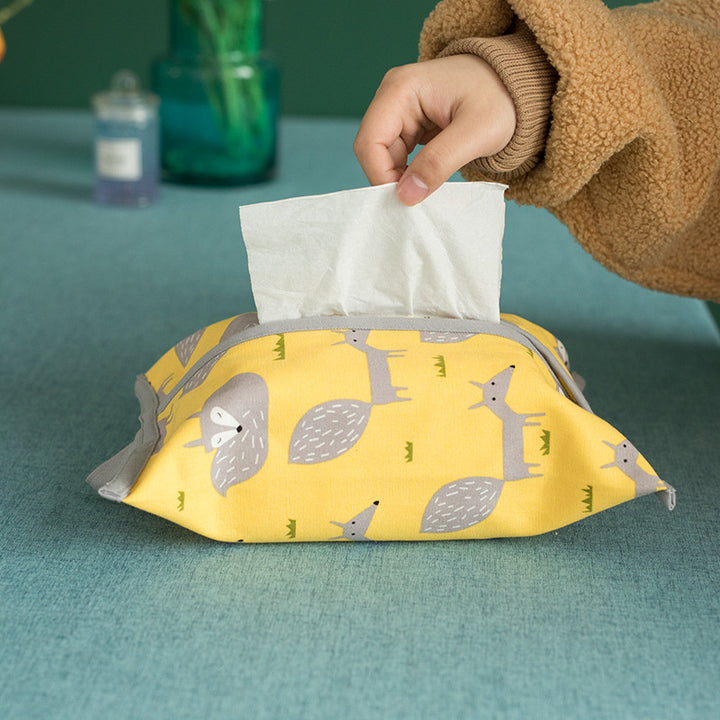 Rectangular handkerchief box cover made of cotton-linen with zipper and fox print