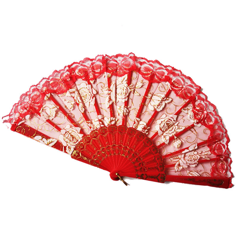 Ladies elegant lace fan with floral embellishments Kalsten