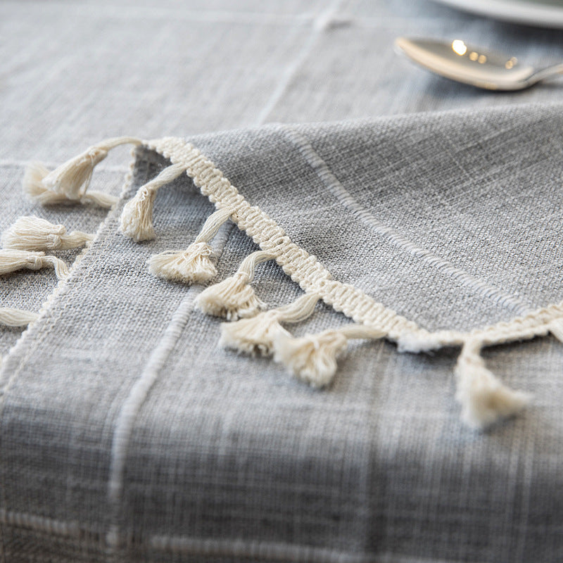 Elegant Woven Tablecloth with Tassel Trim