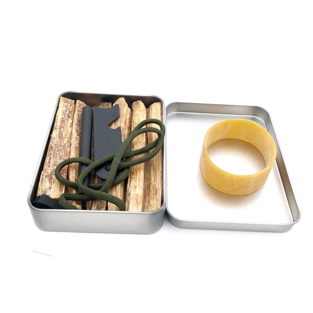 compact emergency fire starter kit with ferrocerium rod striker waxed tinder sticks and lightweight metal storage tin Kalsten