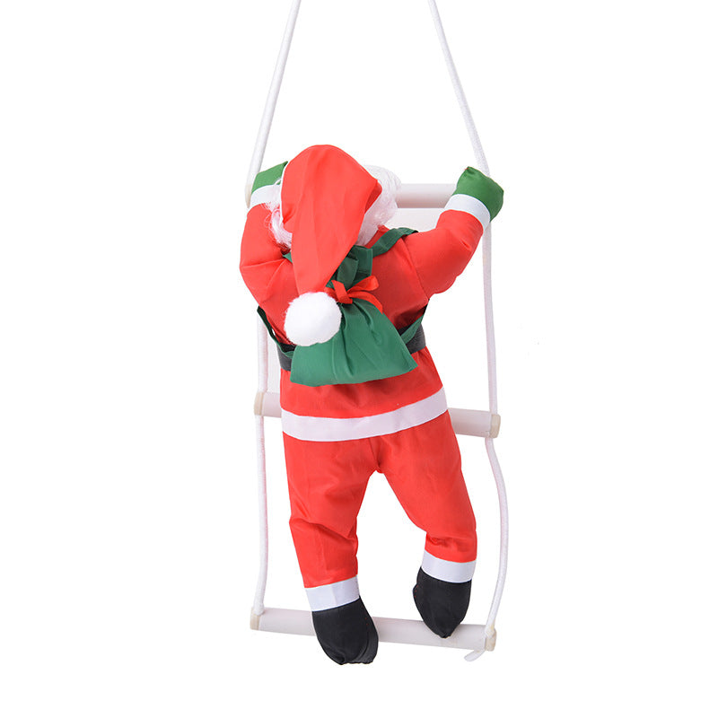 Inflatable Santa Claus figure with climbing rope