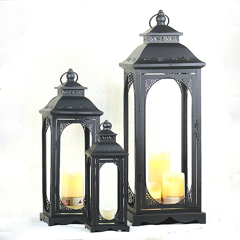 Antique-Style Metal and Glass Lantern Trio with Hinged Door and Carry Ring Kalsten