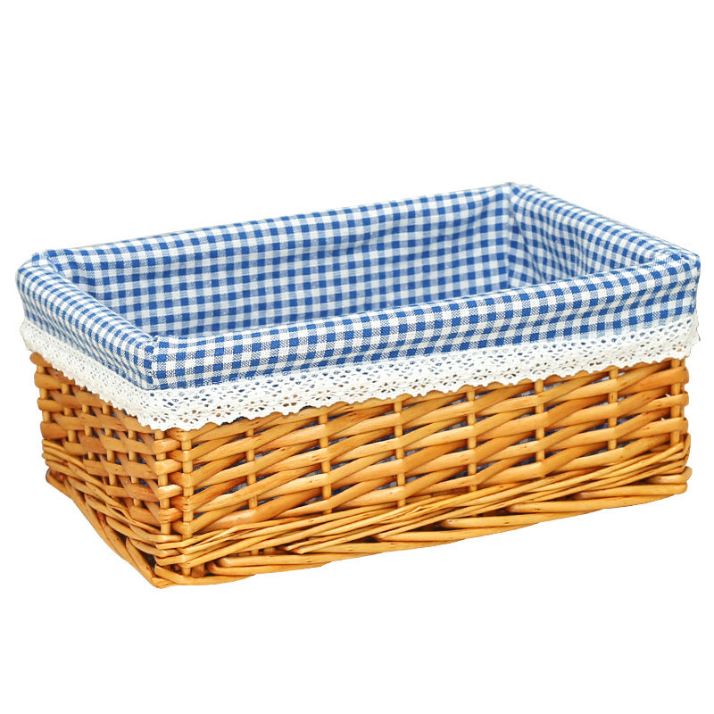 Women's storage basket with checked fabric lining and elegant lace trim Kalsten