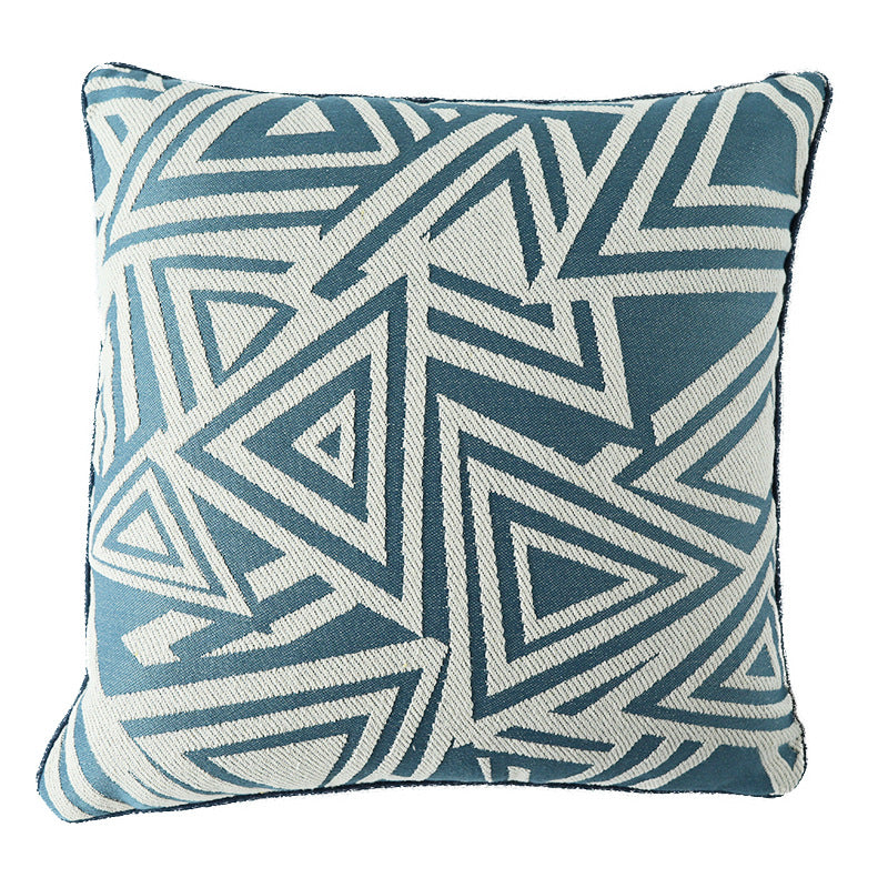 Square cushion cover with double-sided jacquard triangle motif and piping