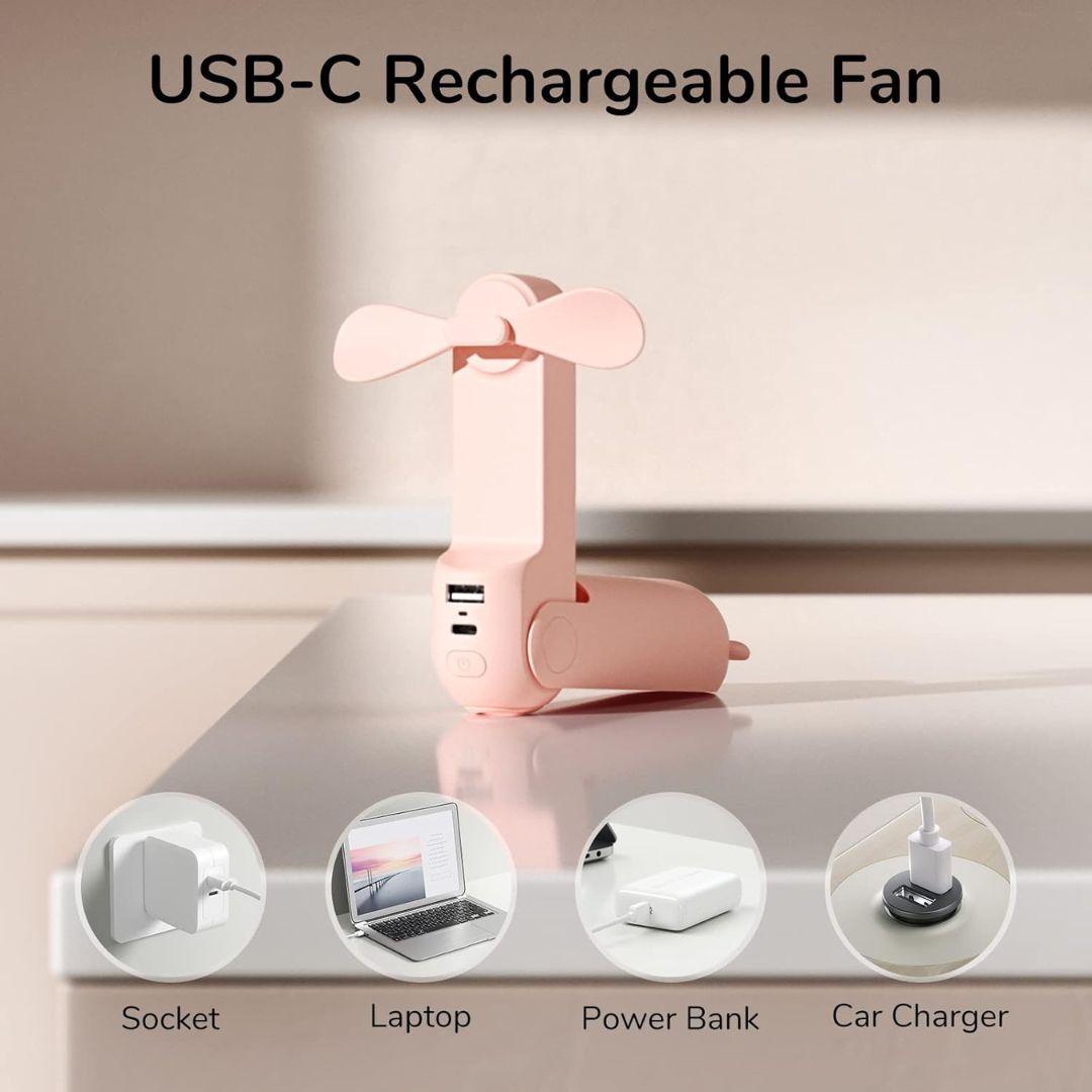 3 In 1 Handheld Mini Fan | USB Rechargeable, Foldable Design & Ideal for Travel, Camping, and Outdoor Activities | Kalsten