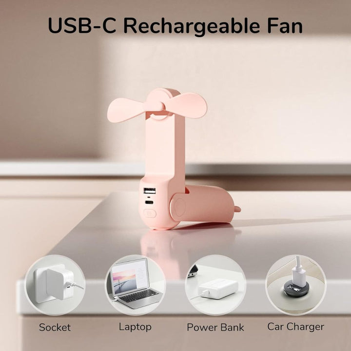 3 In 1 Handheld Mini Fan | USB Rechargeable, Foldable Design & Ideal for Travel, Camping, and Outdoor Activities | Kalsten