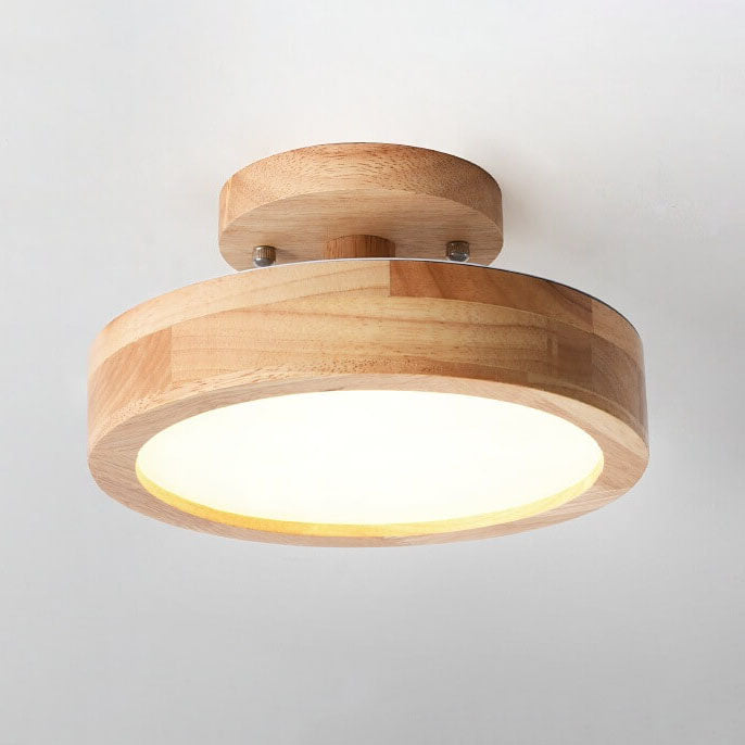 Ceiling Light Wood Acrylic 11.8 in LED Semi Flush Bedroom Hallway Modern Low Profile Fixture | Kalsten