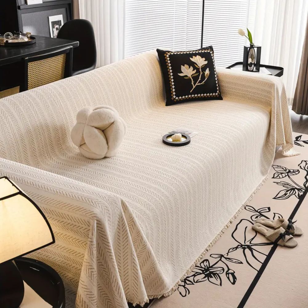 Kalsten | Herringbone Chenille Tassels Sofa Cover