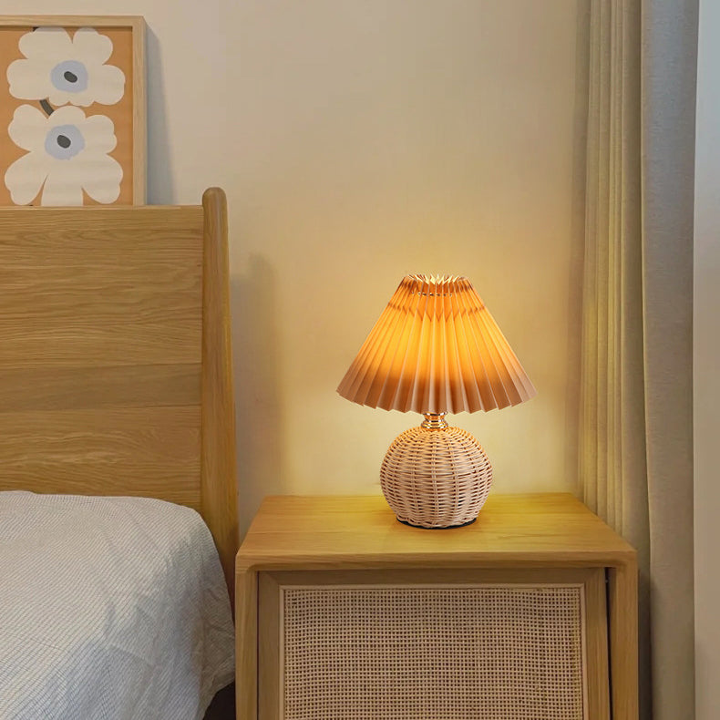 RattaLume Nordic LED Table Lamp | Woven Rattan & Foldable Fabric Shade | Mood Light | Decor for the Bedroom | Kalsten