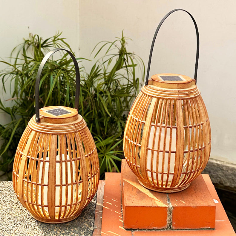 Modern Art Deco Solar Round Lantern Rattan LED Outdoor Landscape Light For Garden | Kalsten