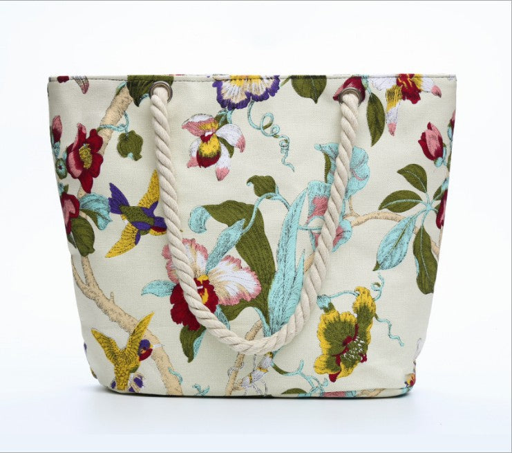 Elegant Beach Bag with Floral Embroidery Design Kalsten
