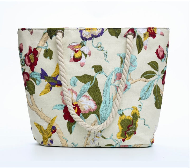 Elegant Beach Bag with Floral Embroidery Design Kalsten
