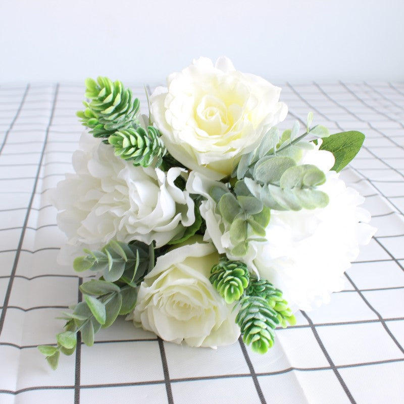 Lifelike Floral Bouquet with Mixed Greenery
