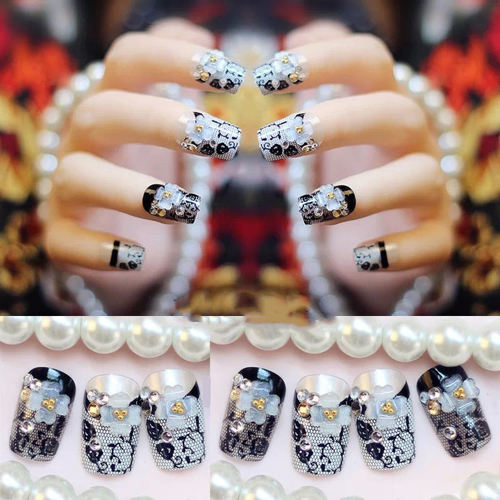 Artistic Floral and Rhinestone Press-On Nail Set