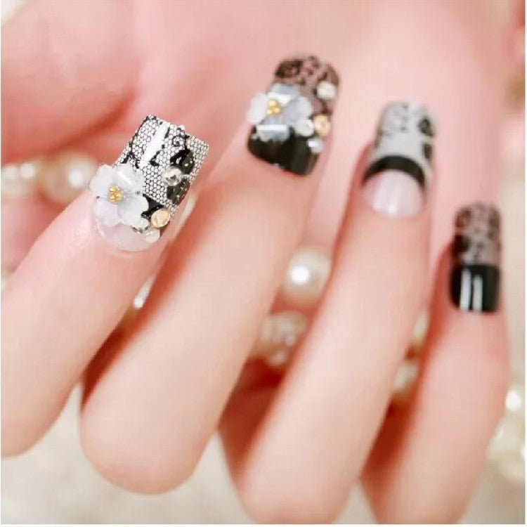 Artistic Floral and Rhinestone Press-On Nail Set