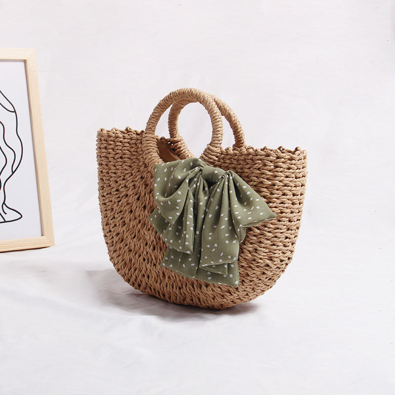 Braided basket bag with decorative scarf Kalsten