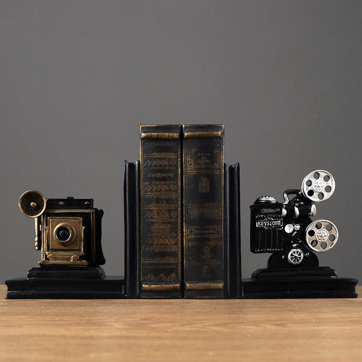 Vintage Camera and Film Projector Bookends