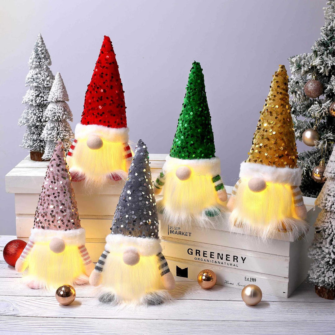 Lighted Christmas elf figure with sequin hat