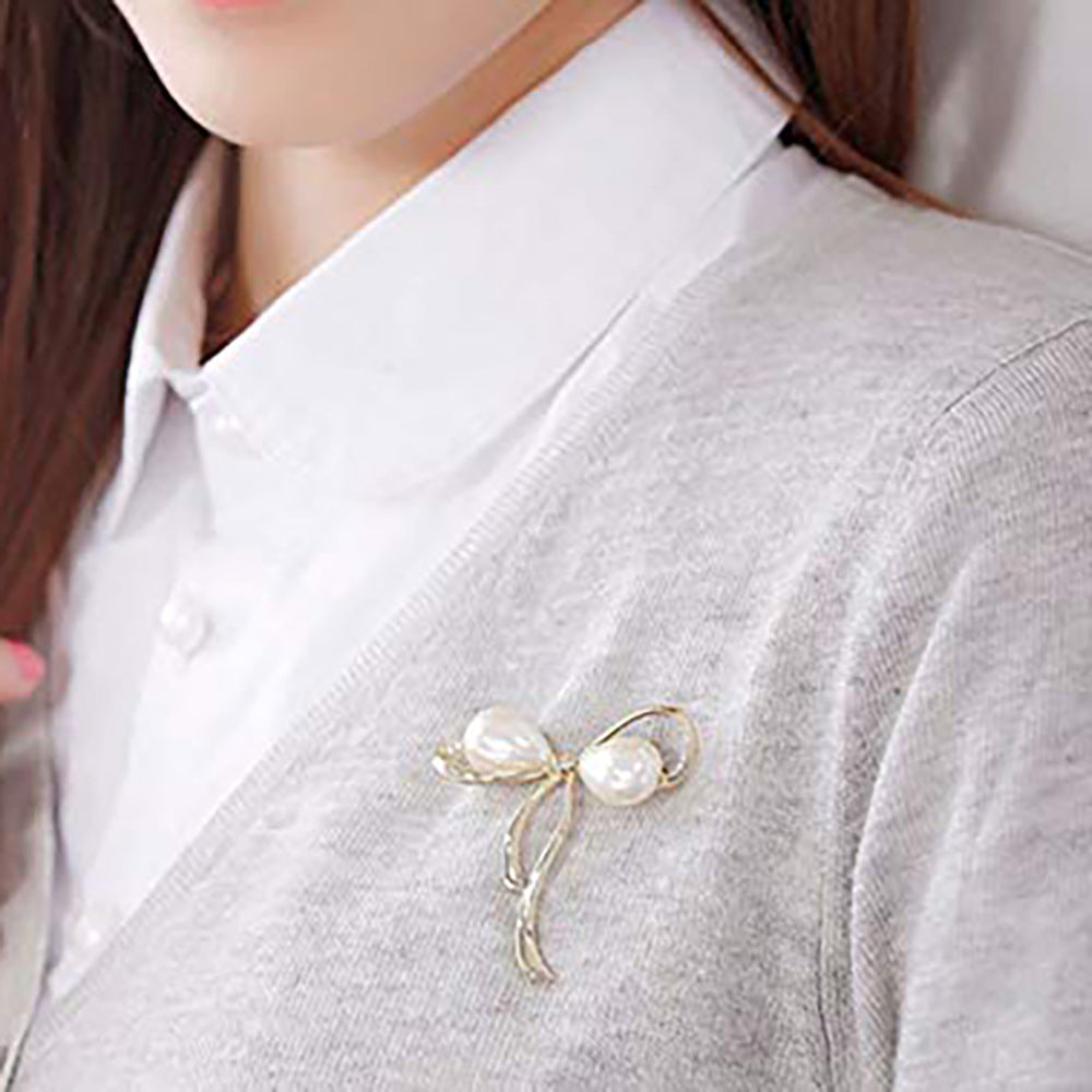 Elegant Pearl Bow Brooch Kalsten