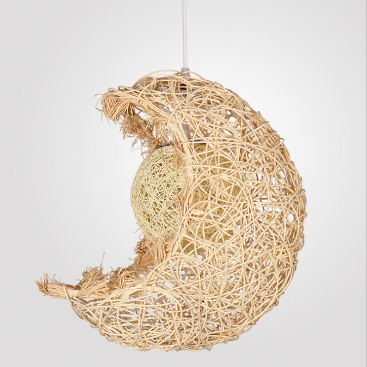 Moon-Shaped Woven Pendant Light