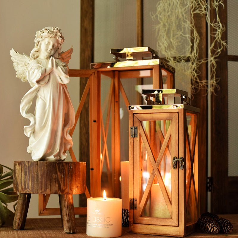 Handcrafted Cross-Frame Glass Lantern Candle Case with Hinged Door Kalsten