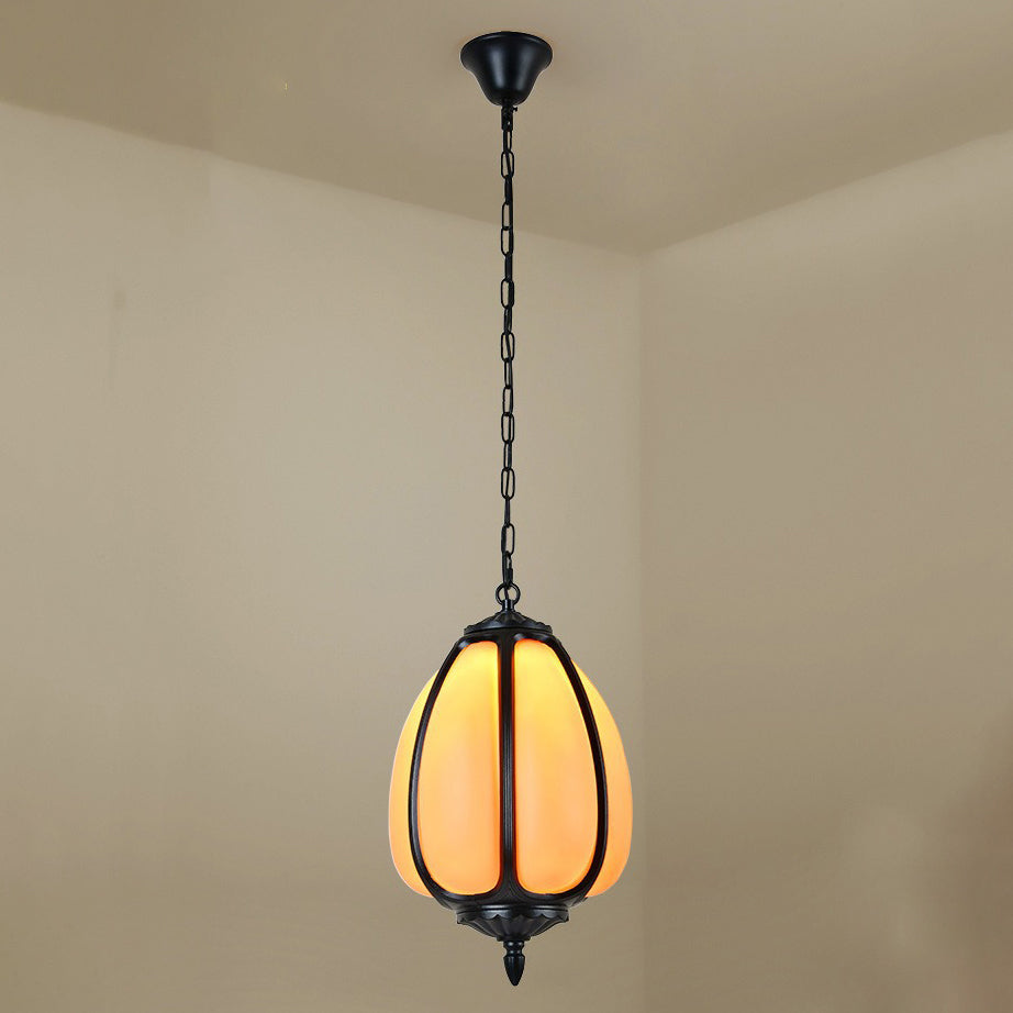 Traditional Chinese Waterproof Aluminum PC Dolomite Elliptical Pumpkin 1-Light Pendant Light For Ourdoor Patio | Kalsten